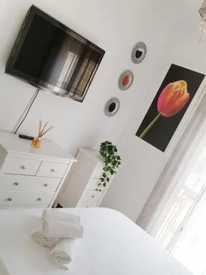 Una televisión o centro de entretenimiento en Hostal Casa Blanca