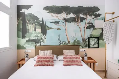 Cama o camas de una habitación en Pop art historia de Conde Negro con patio privado