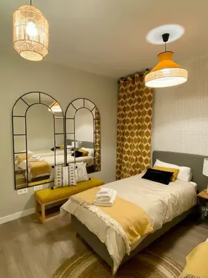Cama o camas de una habitación en Nuevo Moderno Apartamento de Lujo