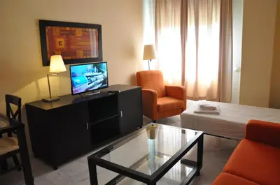 Una televisión o centro de entretenimiento en Apartamentos Luxsevilla Palacio