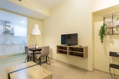 Una televisión o centro de entretenimiento en Apartamentos Diaber San Leandro