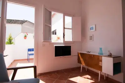 Una televisión o centro de entretenimiento en Apartamento El Patio de Ezequiel