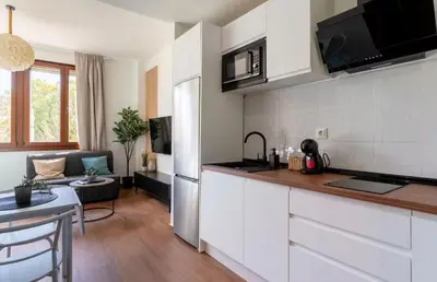 Una cocina o zona de cocina en Estudio moderno con parking, frente al Palacio de Congresos