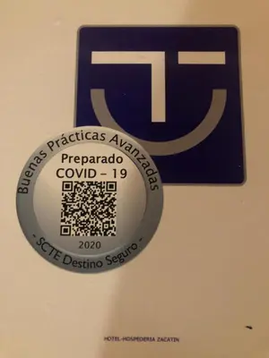 Certificado, premio, señal o documento que está expuesto en Hotel Hospederia Zacatin