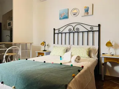 Cama o camas de una habitación en Apartamentos La Casa del Azafrán