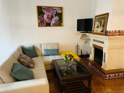 Una televisión o centro de entretenimiento en Apartamentos La Casa del Azafrán