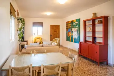 Zona de estar de Preciosa y confortable casa de campo con piscina y chimenea