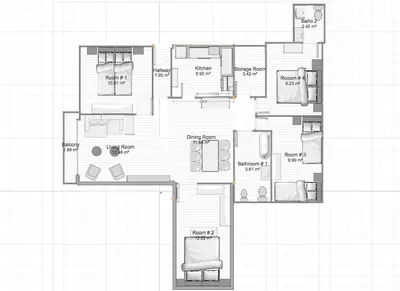 Plano de Acogedor apt 8pax 4Bdr 2Bth- CozyHomeSevilla2