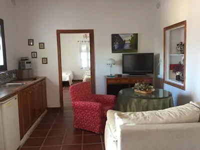 Una televisión o centro de entretenimiento en Hacienda Torrepalma apartamentos