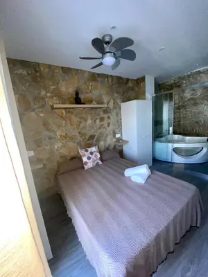 Cama o camas de una habitación en Casita en el Tajo