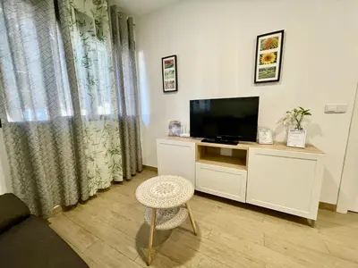 Una televisión o centro de entretenimiento en Geysotur Puerta de la Axerquía Parking Gratis