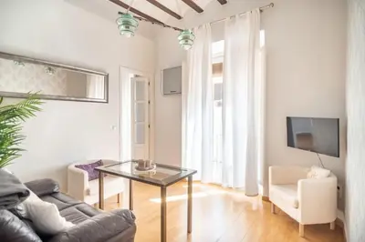 Una televisión o centro de entretenimiento en Beautiful and bright- 1Bd 1Bth- Center